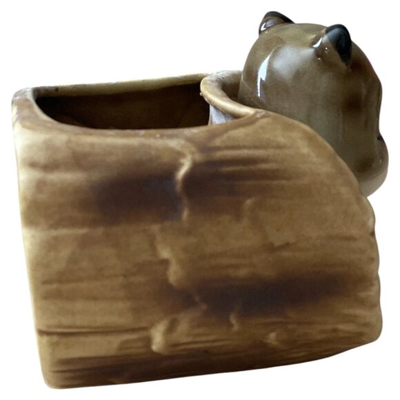 Relpo Raccoon in Log Planter #57834 Vintage Japan Ceramic Woodland Decor - Picture 6 of 9